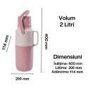 Termos, Naimeed D6421, pentru bauturi reci sau calde, Sticla si ABS, 2L, Roz, 114x400x200mm