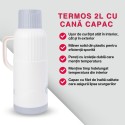 Termos, Naimeed D6422, pentru bauturi reci sau calde, Sticla si ABS, 2L, Alb, 137x390x160mm