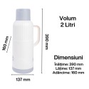 Termos, Naimeed D6422, pentru bauturi reci sau calde, Sticla si ABS, 2L, Alb, 137x390x160mm