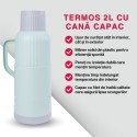 Termos, Naimeed D6422, pentru bauturi reci sau calde, Sticla si ABS, 2L, Turcoaz, 137x390x160mm
