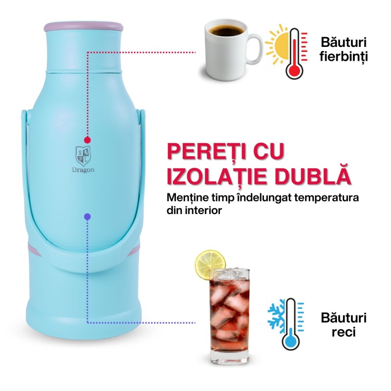 Termos, Naimeed D6424, pentru bauturi reci sau calde, Sticla si ABS, 3L, Albastru, 165x500x200mm