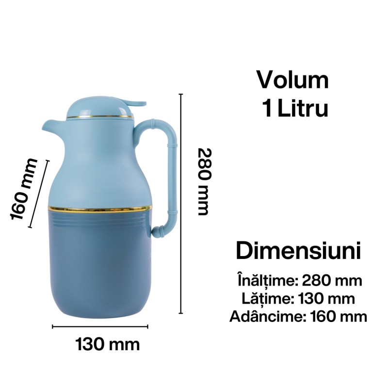 Termos, Naimeed D6427, pentru bauturi reci sau calde, Sticla si ABS, 1L, Albastru, 130x280x160mm Termos, Naimeed D6427, pentru bauturi reci sau calde, Sticla si ABS, 1L, Albastru, 130x280x160mm