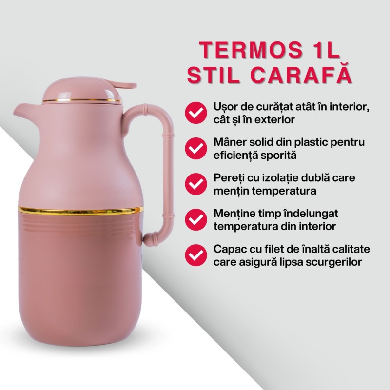 Termos, Naimeed D6429, pentru bauturi reci sau calde, Sticla si ABS, 1.6L, Maro, 130x320x170mm