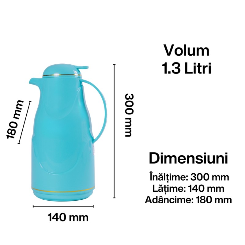 Termos, Naimeed D6428, pentru bauturi reci sau calde, Sticla si ABS, 1.3L, Albastru, 140x300x180mm