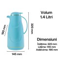 Termos, Naimeed D6430, pentru bauturi reci sau calde, Sticla si ABS, 1.4L, Albastru, 145x320x190mm