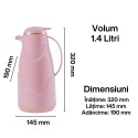 Termos, Naimeed D6430, pentru bauturi reci sau calde, Sticla si ABS, 1.4L, Roz, 145x320x190mm