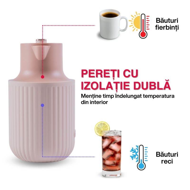 Termos, Naimeed D6434, pentru bauturi reci sau calde, Sticla si ABS, 1.5L, Maro, 150x260x200mm