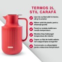 Termos, Naimeed D6436, pentru bauturi reci sau calde, Sticla si ABS, 2L, Rosu, 160x300x210mm