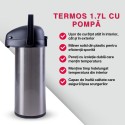 Termos, Naimeed D6441, pentru bauturi reci sau calde, Sticla, Inox, ABS, 1.7L, Gri, 140x360x180mm