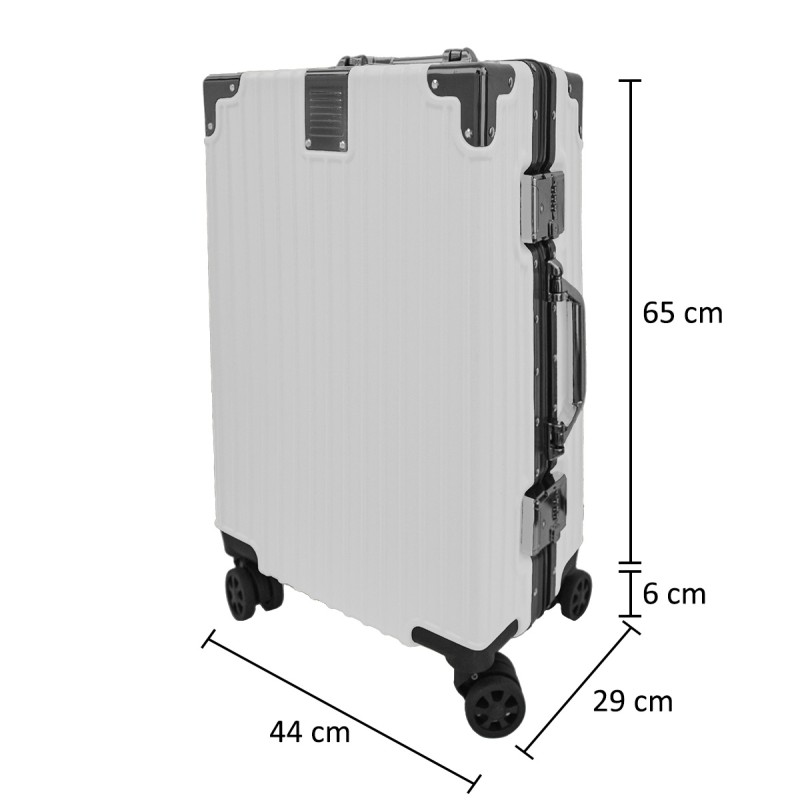 Troler, bagaj de cala, Naimeed D5392L, Premium Voyage, 4 roti duble 360 grade, ABS, inchidere cifru, Alb, 44x29x71cm