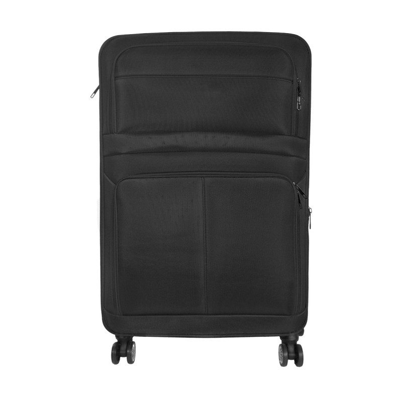 Troler voiaj, Naimeed D5595S, 4 roti duble 360 grade, material textil, inchidere cifru, Negru, 37x22x59cm