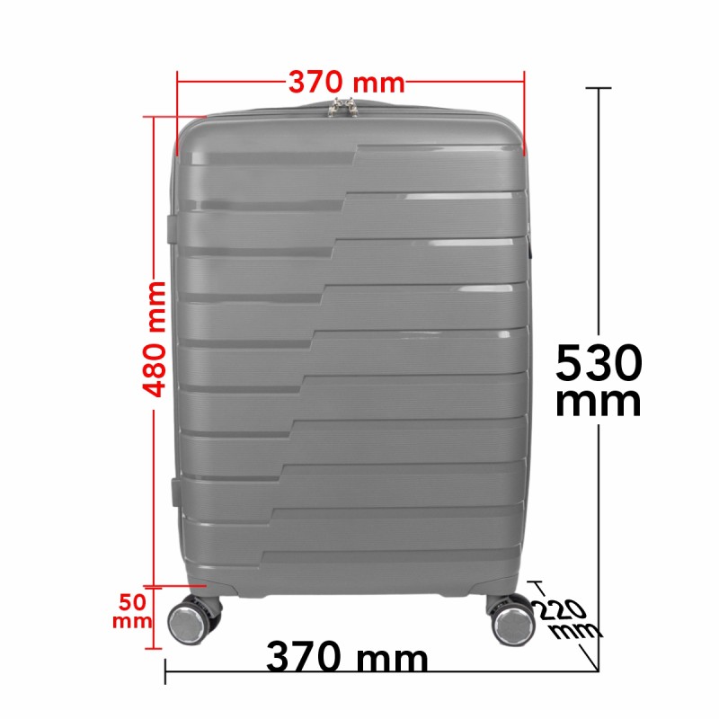 Troler voiaj Mic S, StowAway, Naimeed D5965, 4 roti duble 360 grade detasabile , PP, inchidere cifru, Gri, 37x20x48cm