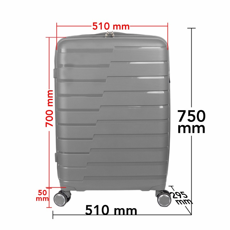 Troler voiaj Mare XL, StowAway, Naimeed D5965, 4 roti duble 360 grade detasabile , PP, inchidere cifru, Gri, 51x29.5x70cm