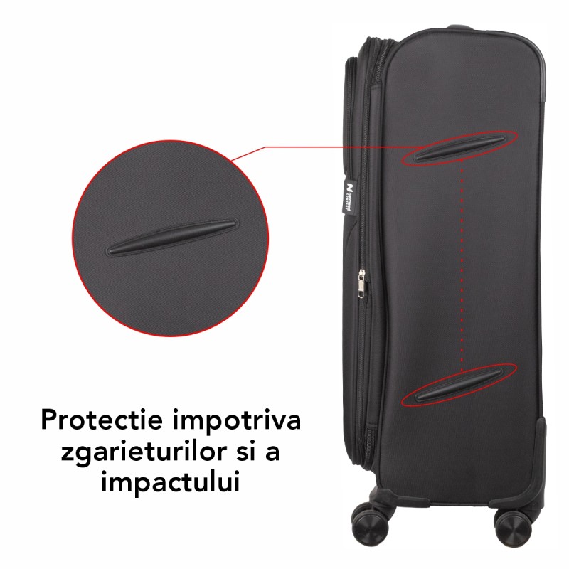 Troler voiaj Mare, Naimeed D5971, 4 roti duble 360 grade, material textil, inchidere cifru, Negru, 46x31x73cm Troler voiaj Mare, Naimeed D5971, 4 roti duble 360 grade, material textil, inchidere cifru, Negru, 46x31x73cm