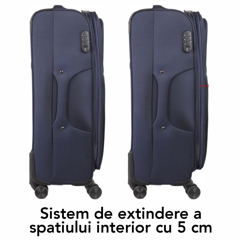 Troler voiaj Mare, Naimeed D5972, 4 roti duble 360 grade, material textil, inchidere cifru, Albastru, 46x31x73cm Troler voiaj Mare, Naimeed D5972, 4 roti duble 360 grade, material textil, inchidere cifru, Albastru, 46x31x73cm