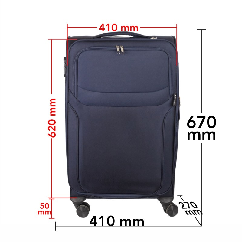 Troler voiaj Mediu, Naimeed D5972, 4 roti duble 360 grade, material textil, inchidere cifru, Albastru, 41x27x62cm