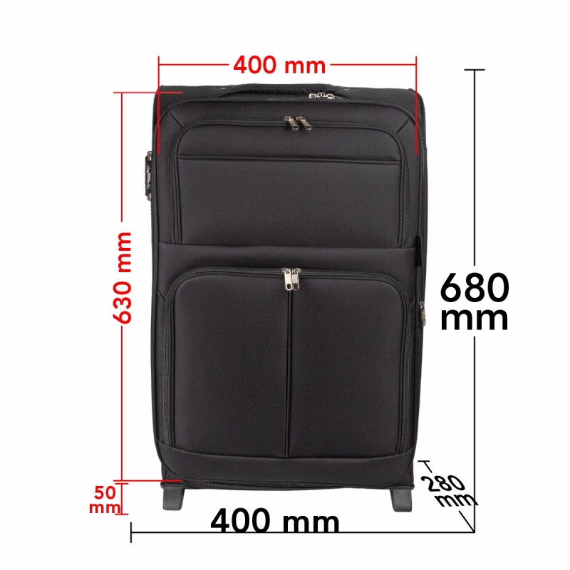 Troler voiaj Mediu, Naimeed D5978, 2 roti, material textil, inchidere cifru, Negru, 40x28x63cm