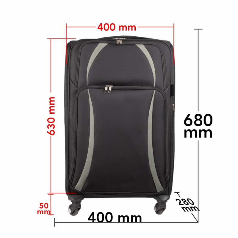 Troler voiaj Mediu, Naimeed D5979, 4 roti, material textil, inchidere cifru, Negru, 40x28x63cm