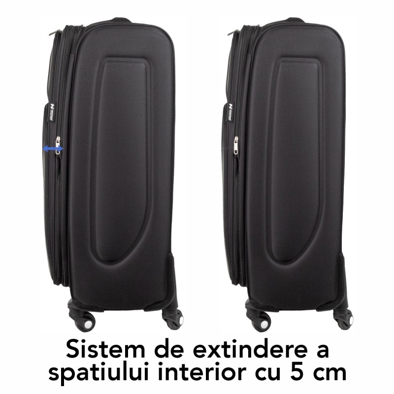 Troler voiaj Mediu, Naimeed D5979, 4 roti, material textil, inchidere cifru, Negru, 40x28x63cm