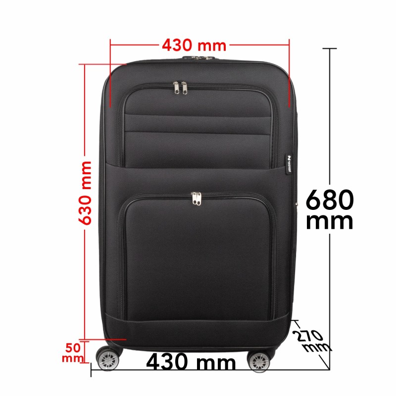 Troler voiaj Mediu, Naimeed D5992, 4 roti, material textil, inchidere cifru, Negru, 43x27x63cm Troler voiaj Mediu, Naimeed D5992, 4 roti, material textil, inchidere cifru, Negru, 43x27x63cm