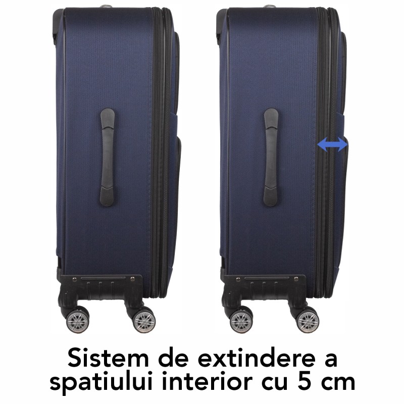 Troler voiaj Mediu, Naimeed D5993, 4 roti, material textil, inchidere cifru, Albastru, 43x27x63cm