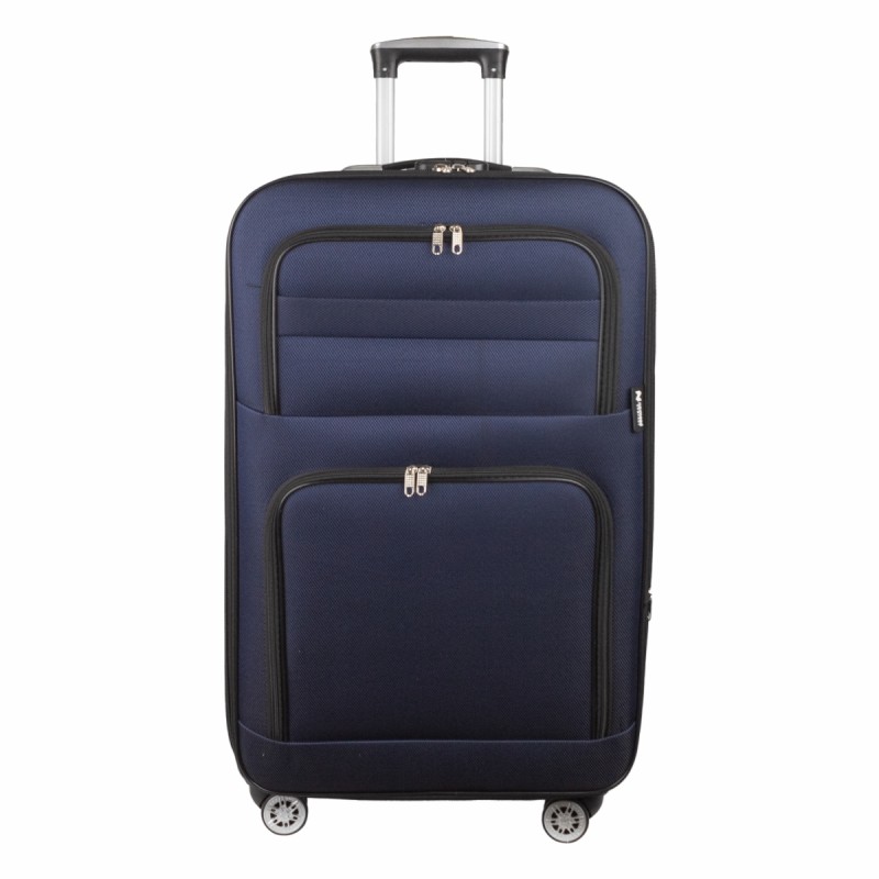 Troler voiaj Mare, Naimeed D5993, 4 roti, material textil, inchidere cifru, Albastru, 47x30x73cm