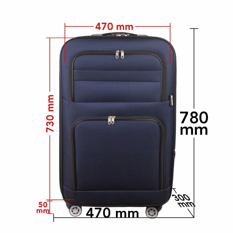 Troler voiaj Mare, Naimeed D5993, 4 roti, material textil, inchidere cifru, Albastru, 47x30x73cm