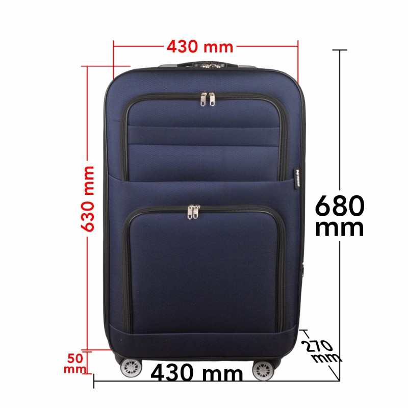 Troler voiaj Mediu, Naimeed D5993, 4 roti, material textil, inchidere cifru, Albastru, 43x27x63cm