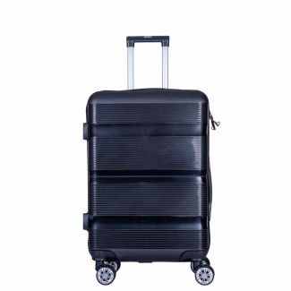 Troler voiaj Mic, Naimeed D6007, 4 roti duble 360 grade, PP, inchidere cifru, Negru, 35x21x47cm