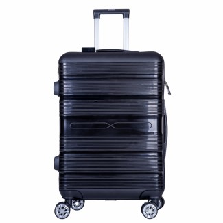 Troler voiaj Mare, Naimeed D6008, 4 roti duble 360 grade, PP, inchidere cifru, Negru, 49x26x70cm