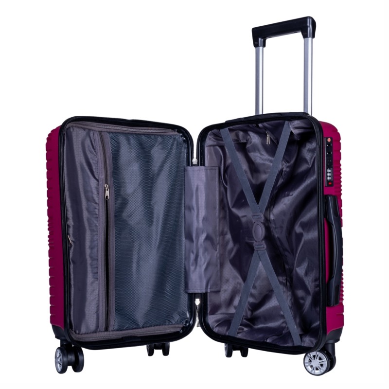 Troler voiaj Mare, Naimeed D6016, 4 roti duble 360 grade, PP, inchidere cifru, Visiniu, 49x26x70cm