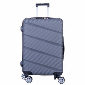 Troler voiaj Mare, Naimeed D6018, 4 roti duble 360 grade, PP, inchidere cifru, Gri, 46x25x64cm