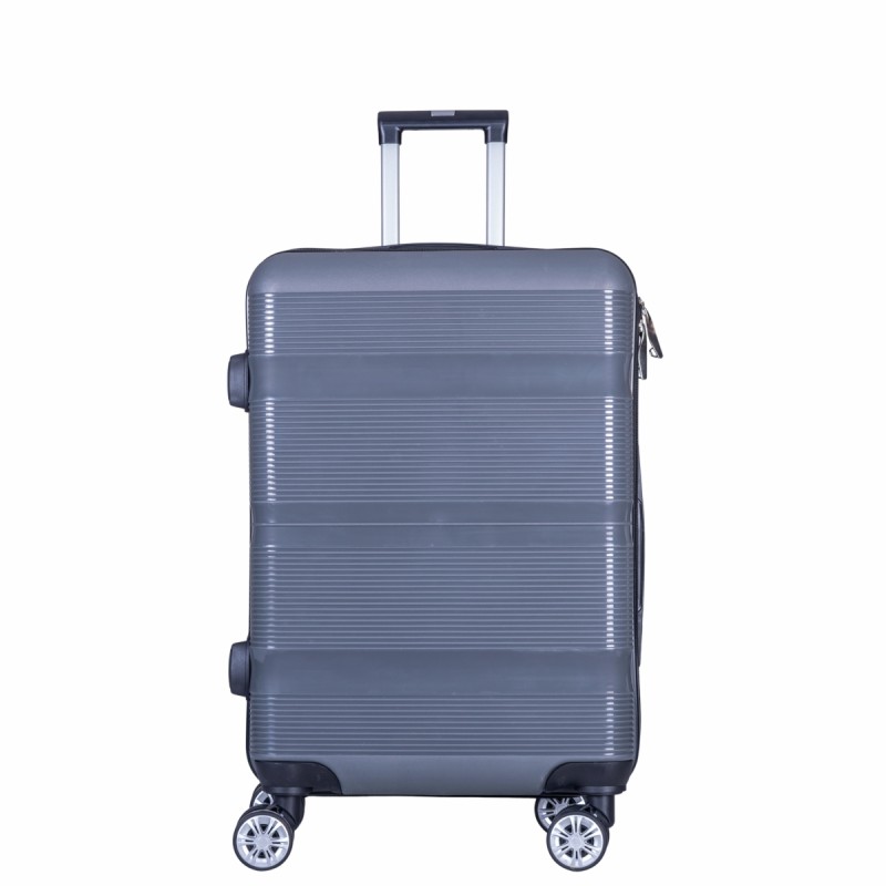 Troler voiaj Mic, Naimeed D6019, 4 roti duble 360 grade, PP, inchidere cifru, Gri, 35x21x47cm