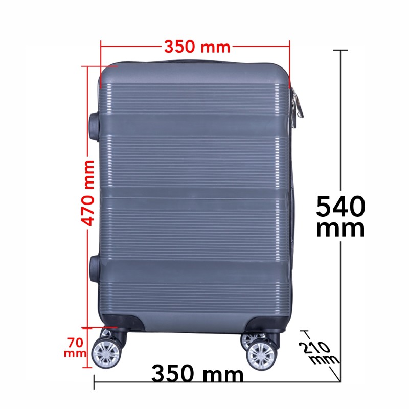 Troler voiaj Mic, Naimeed D6019, 4 roti duble 360 grade, PP, inchidere cifru, Gri, 35x21x47cm