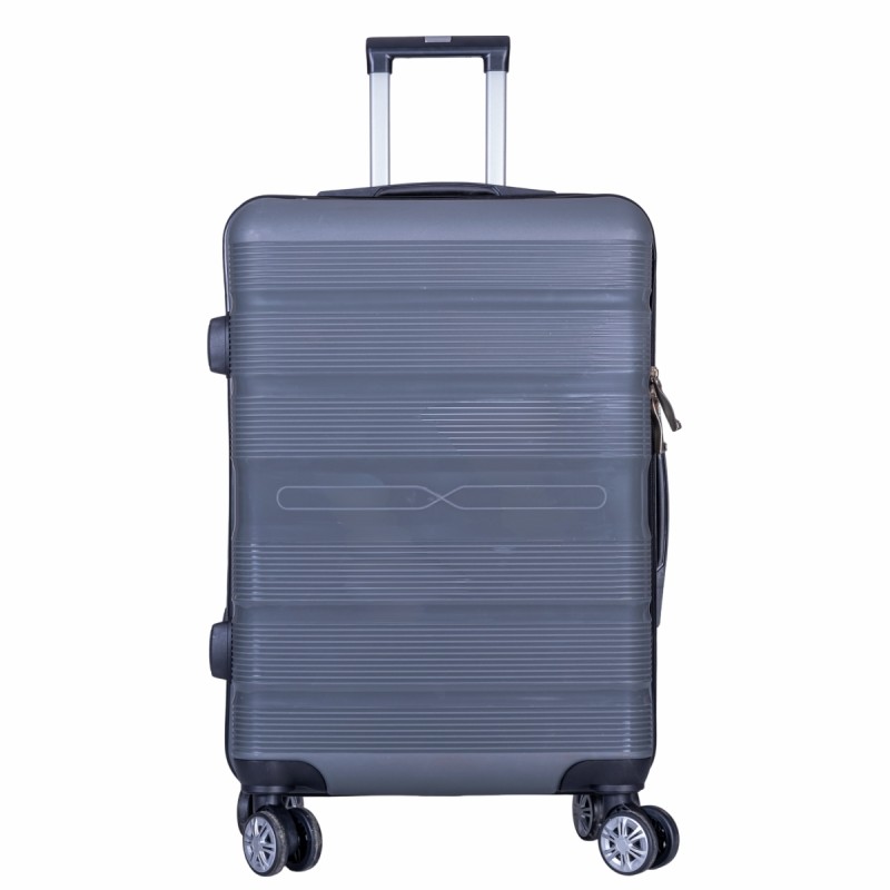 Troler voiaj Mare, Naimeed D6020, 4 roti duble 360 grade, PP, inchidere cifru, Gri, 49x26x70cm