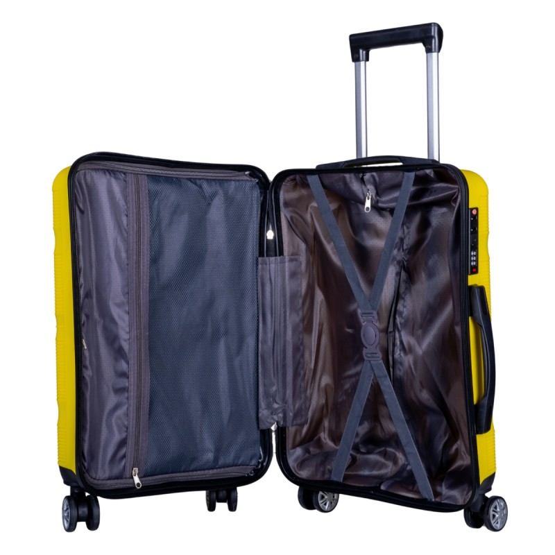 Troler voiaj Mediu, Naimeed D6021, 4 roti duble 360 grade, PP, inchidere cifru, Galben, 37x22x52cm Troler voiaj Mediu, Naimeed D6021, 4 roti duble 360 grade, PP, inchidere cifru, Galben, 37x22x52cm