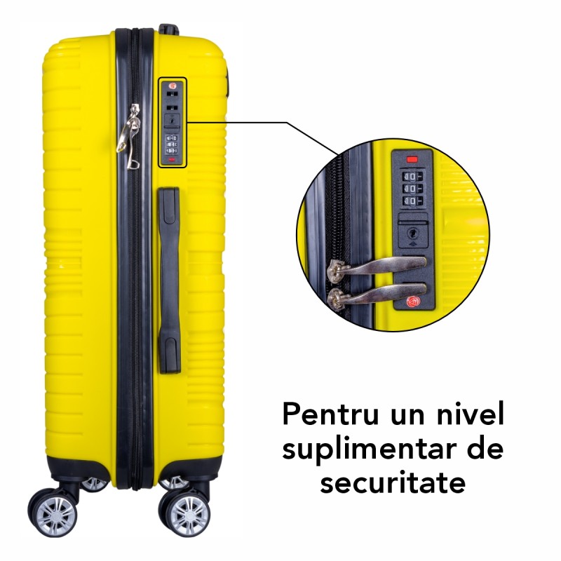 Troler voiaj Mediu, Naimeed D6021, 4 roti duble 360 grade, PP, inchidere cifru, Galben, 37x22x52cm Troler voiaj Mediu, Naimeed D6021, 4 roti duble 360 grade, PP, inchidere cifru, Galben, 37x22x52cm