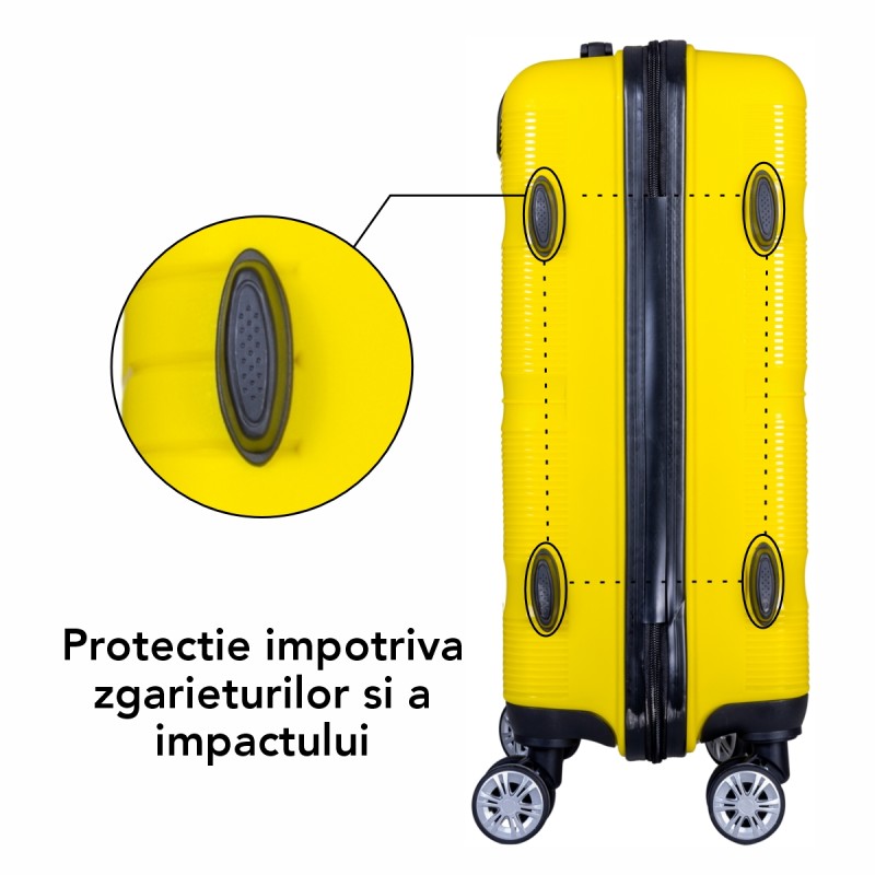 Troler voiaj Mediu, Naimeed D6023, 4 roti duble 360 grade, PP, inchidere cifru, Galben, 41x23x57cm Troler voiaj Mediu, Naimeed D6023, 4 roti duble 360 grade, PP, inchidere cifru, Galben, 41x23x57cm